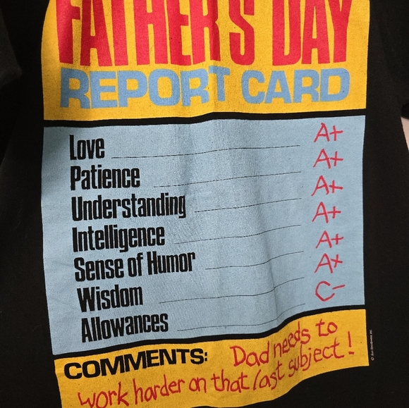 Vtg Fathers Day Report Card Shirt Size Large Black Single Stitch USA 90s Humor - Picture 2 of 9